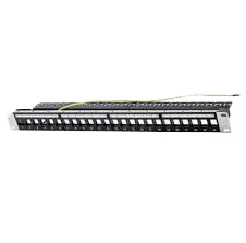 DATACOM - 1U 24 PORT SHIELDED UNLOADED PATCH PANEL WITH REAR SUPPORT-BLACK - DC-PPU19-24BK-SH